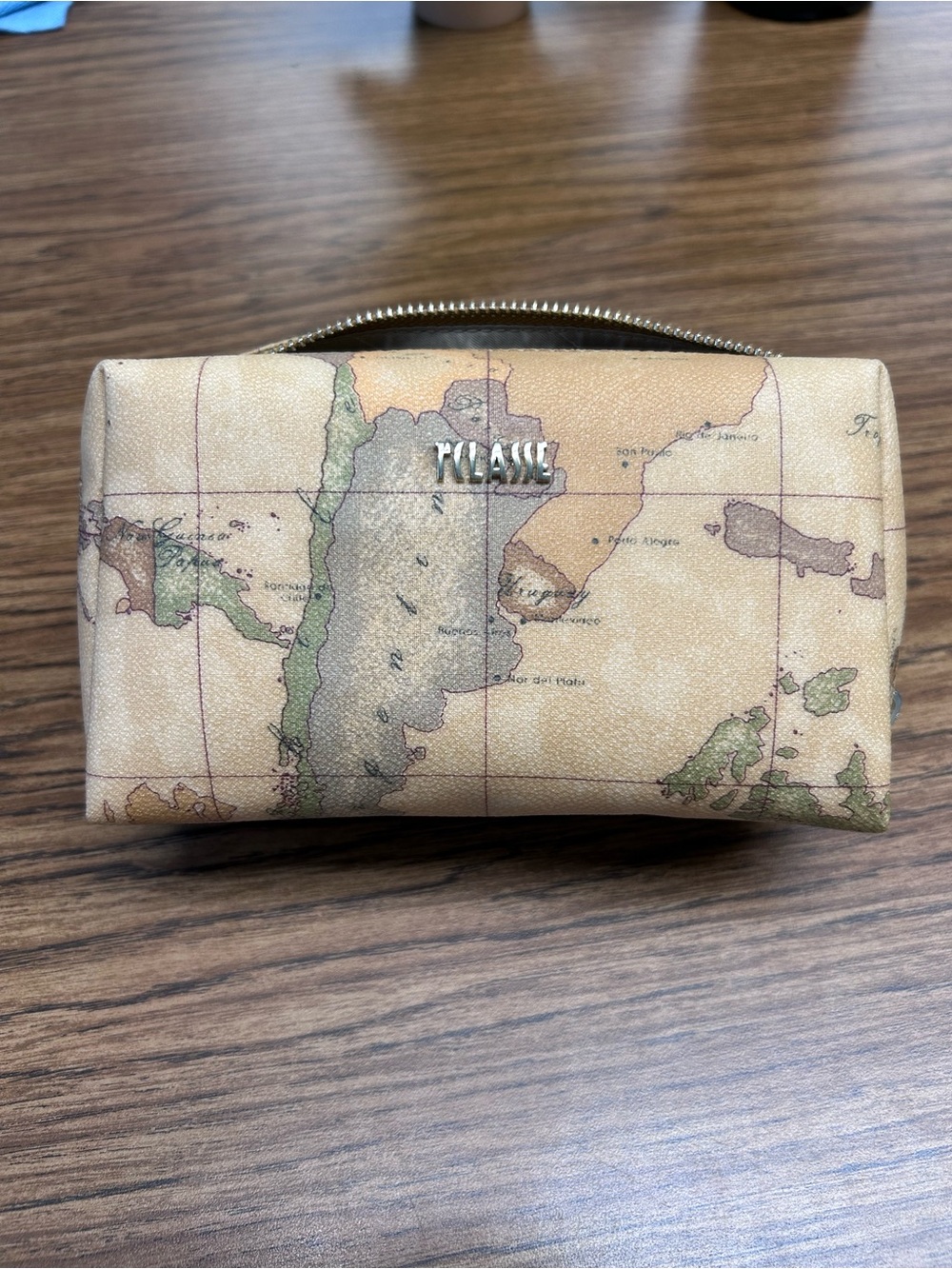 Alviero Martini Beige Map-Print Cosmetic Travel Pouch